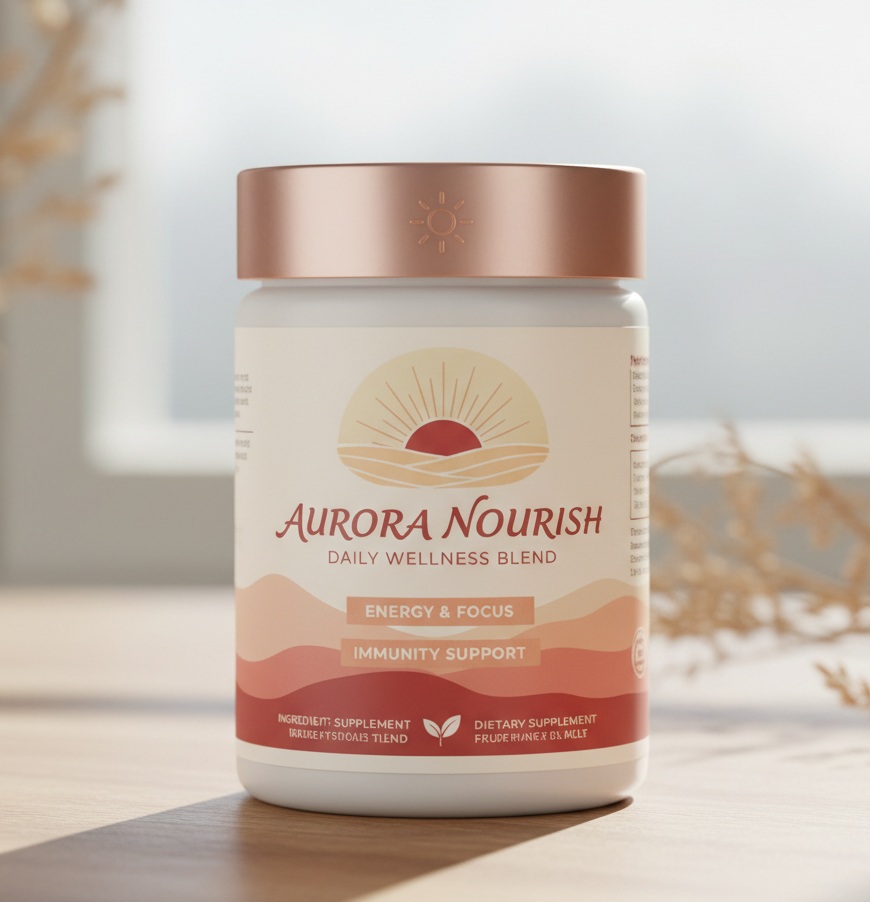 Aurora Nourish natural supplement bottle